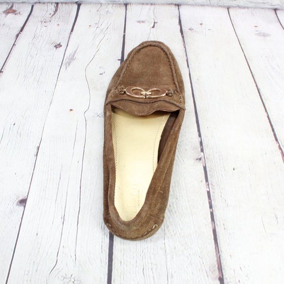 Coach Fortunata Brown Suede Logo Moc Toe Loafers Driving Shoes Size 8.5 - Picture 6 of 9